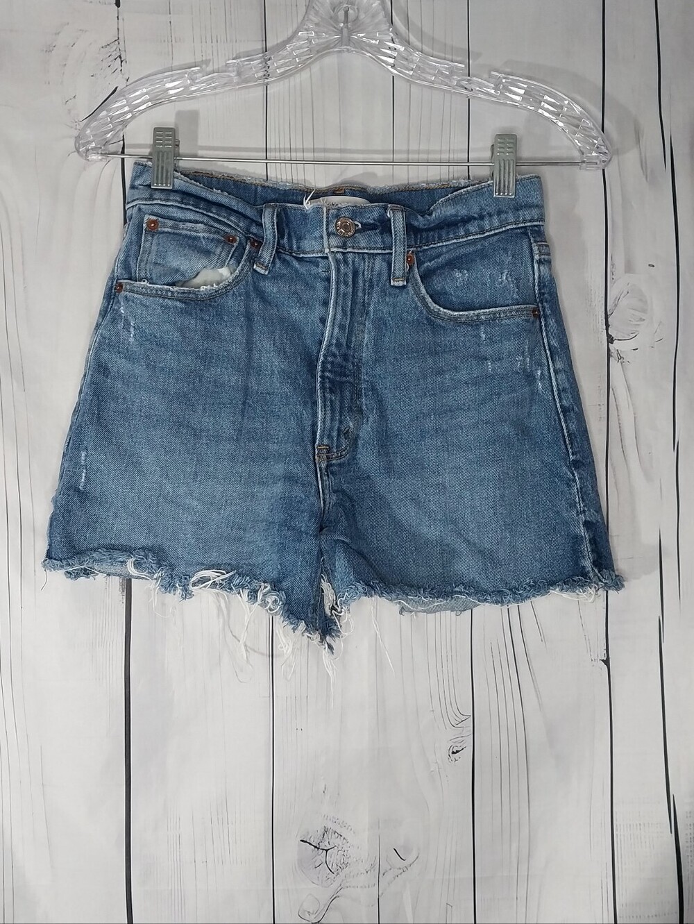 Abercrombie & Fitch High-Riseb The 4" Mom Denim Distressed Cutoff Shorts